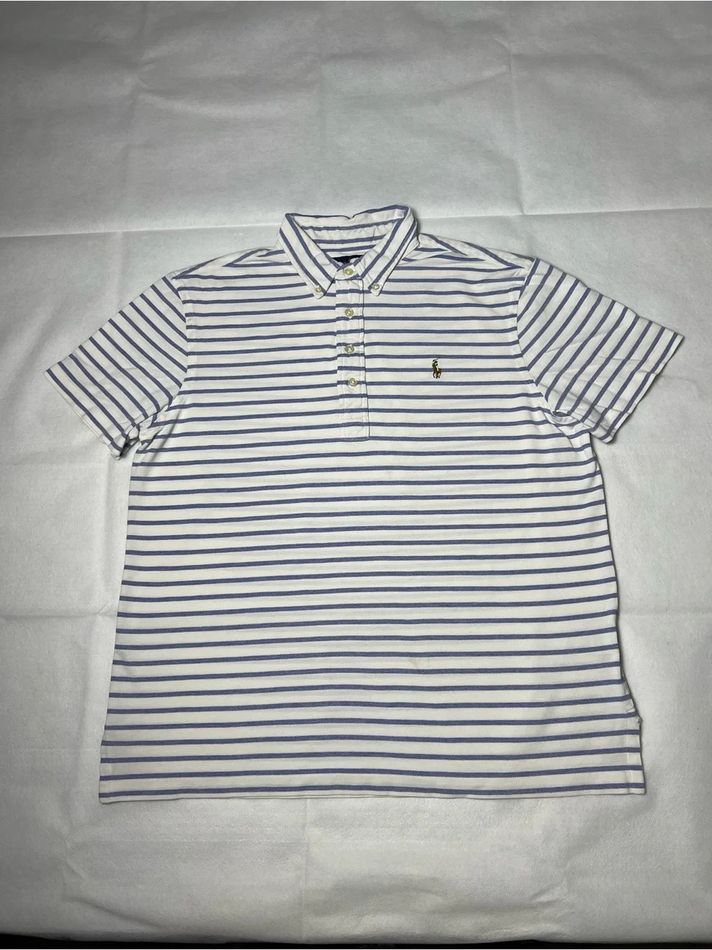 Ralph Lauren blue and white striped polo shirt